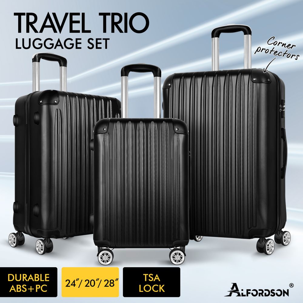 ALFORDSON Luggage 3PCS Set Suitcase Trolley TSA Carry on Hard Case Black