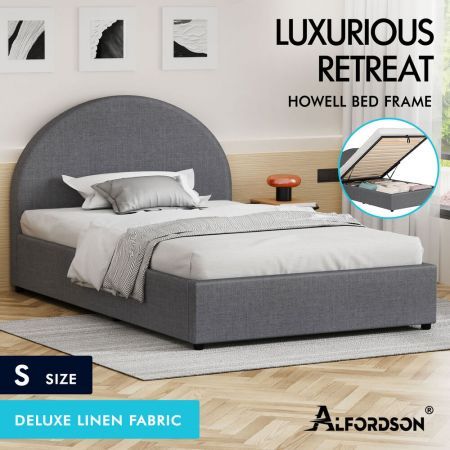 ALFORDSON Bed Frame Single Size Gas Lift Base With Storage Grey Fabric HOWELL