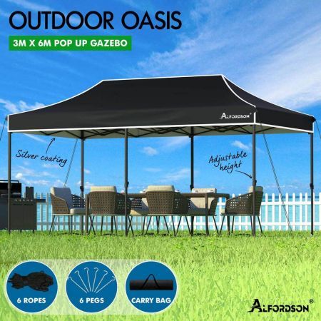 ALFORDSON Gazebo 3x6m Pop Up Marquee Outdoor Folding Tent Wedding Canopy Black