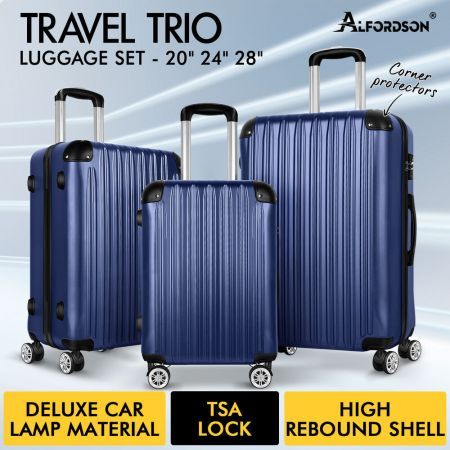 ALFORDSON Luggage 3PCS Set Suitcase Trolley TSA Carry on Hard Case Navy