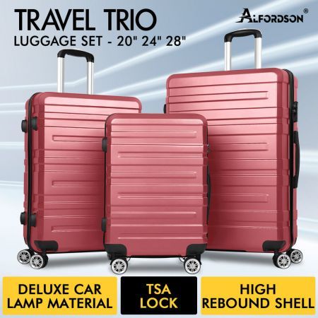 ALFORDSON Luggage 3PCS Set Suitcase Trolley TSA Carry on Hard Case Pink