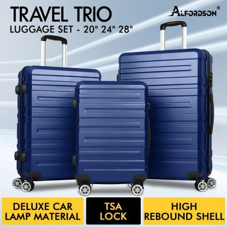 ALFORDSON Luggage 3PCS Set Suitcase Trolley TSA Carry on Hard Case Navy