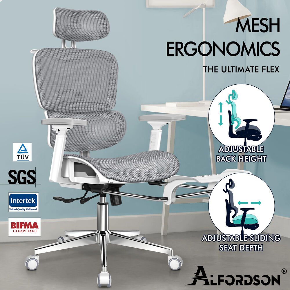 ALFORDSON Ergonomic Office Chair Executive White Grey