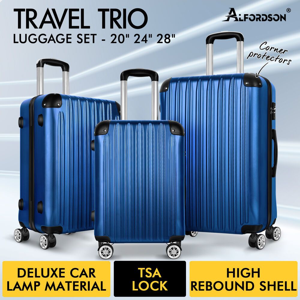 ALFORDSON Luggage 3PCS Set Suitcase Trolley TSA Carry on Hard Case Blue