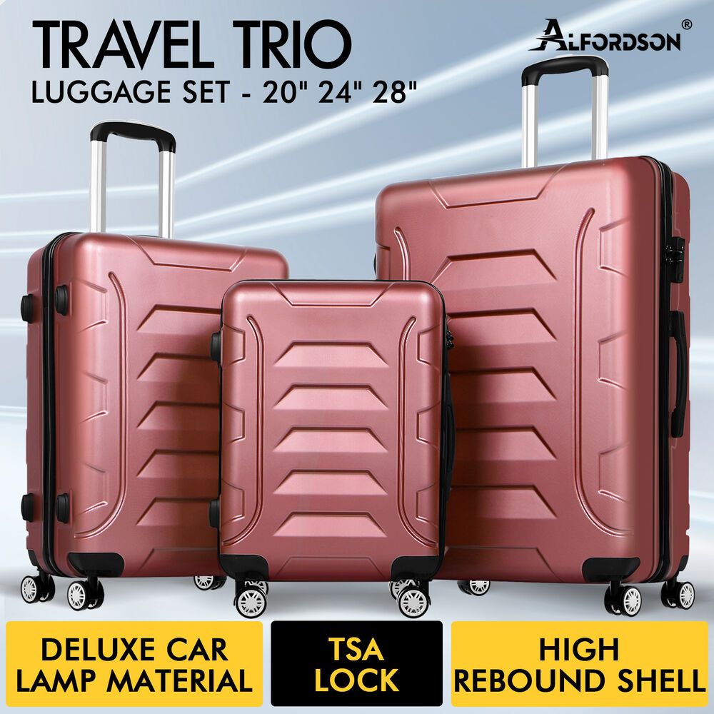 ALFORDSON Luggage 3PCS Set Suitcase Trolley TSA Carry on Hard Case Pink