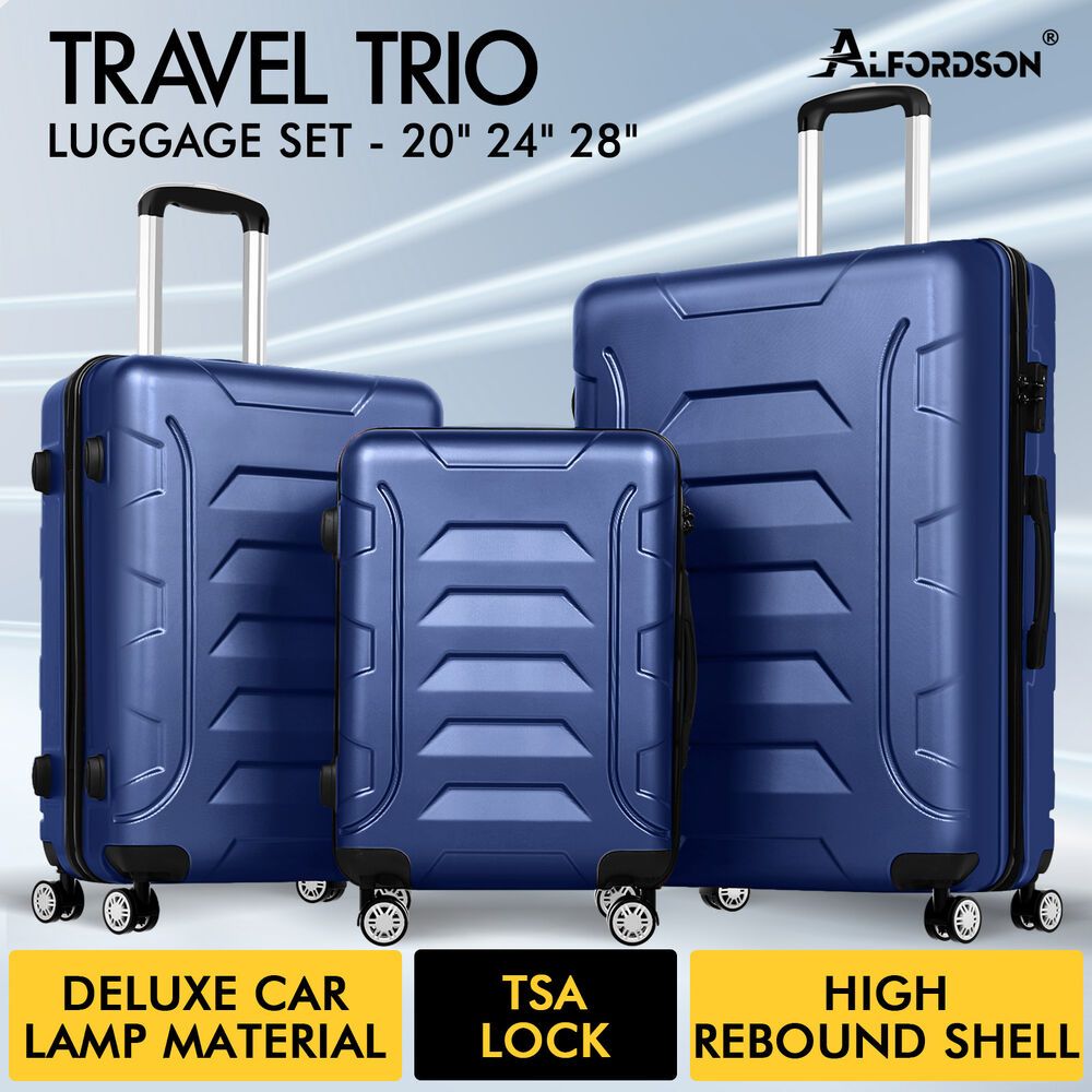 ALFORDSON Luggage 3PCS Set Suitcase Trolley TSA Carry on Hard Case Navy