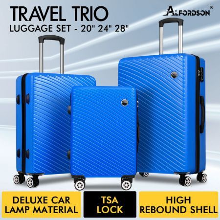 ALFORDSON Luggage 3PCS Set Suitcase Trolley TSA Carry on Hard Case Blue