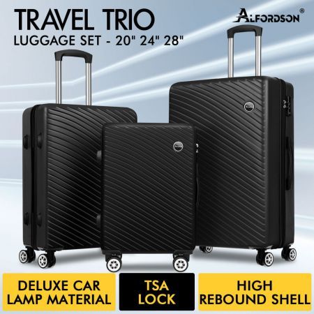 ALFORDSON Luggage 3PCS Set Suitcase Trolley TSA Carry on Hard Case Black