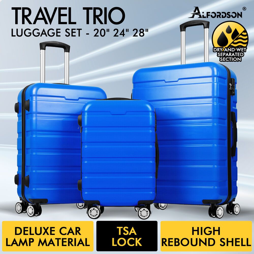 ALFORDSON Luggage 3PCS Set Suitcase Trolley TSA Carry on Hard Case Blue