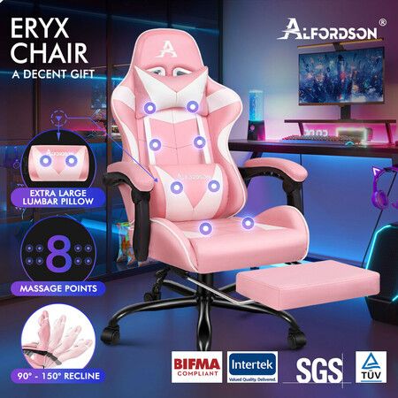 ALFORDSON Gaming Chair Office Massage Computer Racing Seat PU Leather Pink