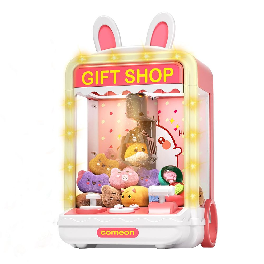 Kids Claw Machine, Mini Candy Vending Grabber, Prize Dispenser Toys for Girls and Boys, Electronic Claw Game Machine for Party Birthdays with Lights Sound, Includes 20 Plush and 10 Mini Toys