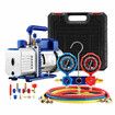 4CFM Vacuum Pump Set 1/3 HP 1 Stage Air Conditioning HVAC Refrigeration Auto AC Repair Tools Food Clothes Packaging R134A R410 Manifold Gauges