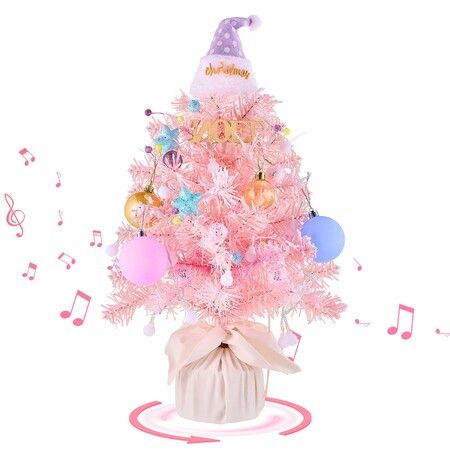 Mini Christmas Tree with Light and Music, Small Christmas Tree with Spinning Base  Tabletop Christmas Tree with DIY Xmas Decor