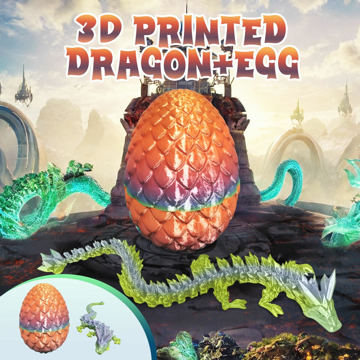 29cm 3D Printed Dragon Egg Laser Printing Crystal Articulated Fidget Toy Home Office Desk Decor Easter Christmas Birthday Gift Multicolour Childrens