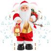 Electric Santa Claus Stuffed Plush Toy with Lighting Handheld Lamps for Kids Family Xmas Gift Decorations