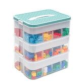 Plastic Storage Organizer for Lego Box Kids Child Toy Stackable Containers with Lids Bins 3 Layers Adjustable Compartments Building Blocks Chest Case