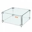 Gas Fire Pit Wind Guard for Square Fire Table, 380 x 380 x 180 mm Clear Tempered Wind Guard for Firepits, 8mm Thick Square Glass Shield, Glass Panel with Hard Corner Bracket & Feet