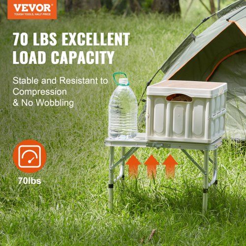 Folding Camping Table, Adjustable Height Outdoor Portable Side Tables, Lightweight Fold Up Table, Aluminum & MDF Ultra Compact Work Table, For Cooking, Beach, Picnic, Travel, 24x16 inch, Silver