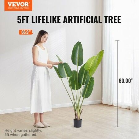 Artificial Birds Of Paradise Tree, 1.5m Tall Faux Plant, PE Material & Anti-Tip Tilt Protection Low-Maintenance Plant, Lifelike Green Fake Tree for Home Office Warehouse Decor Indoor Outdoor