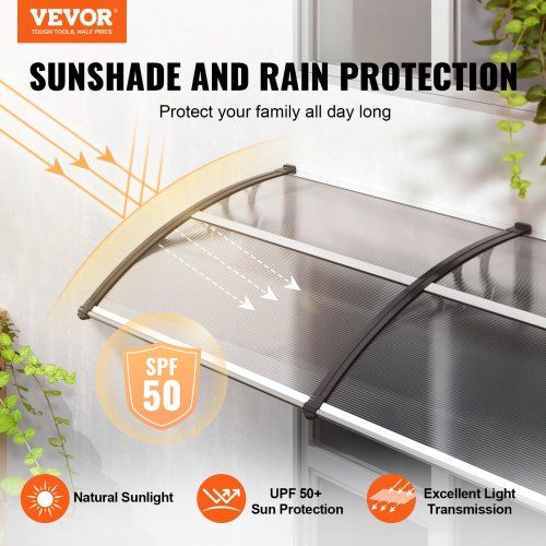 Window Door Awning Canopy 40" x 40", UPF 50+ Polycarbonate Entry Door Outdoor Window Awning Exterior, Front Door Overhang Awning for Sun Shutter, UV, Rain, Snow Protection, Hollow Sheet