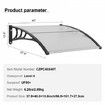 Window Door Awning Canopy 40" x 40", UPF 50+ Polycarbonate Entry Door Outdoor Window Awning Exterior, Front Door Overhang Awning for Sun Shutter, UV, Rain, Snow Protection, Hollow Sheet