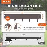 Steel Landscape Edging, 5-pack Steel Garden Edging Borders, 39" L x 5" H Strips, Hammer-in Edging Border, Bendable Metal Landscape Edging for Yard, Garden, Lawn, 3.15" Spike Height, Rustic Brown