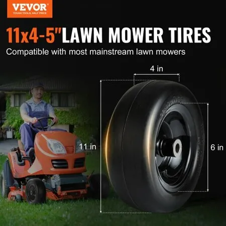 Lawn Mower Tires with Rim, 11x4-7" Tubeless Tractor Tires, 2-Pack Tire and Wheel Assemby, Flat-free PU Tire, 3.4" Centered Hub, 3/4" Bushing Size, 20 PCS Adapters for Riding Mowers Lawn Tractors