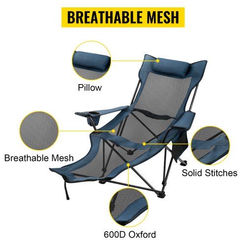 Reclining Folding Camp Chair with Footrest Mesh Lounge Chaise