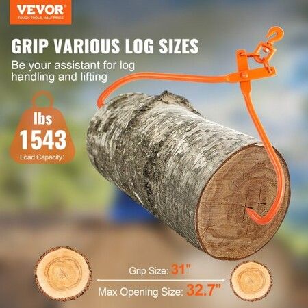 Log Skidding Tongs, 81.3cm 2 Claw Log Lifting Tongs, Heavy Duty Rotating Steel Lumber Skidding Tongs, 700 kg Loading Capacity, Log Lifting, Handling, Dragging & Carrying Tool