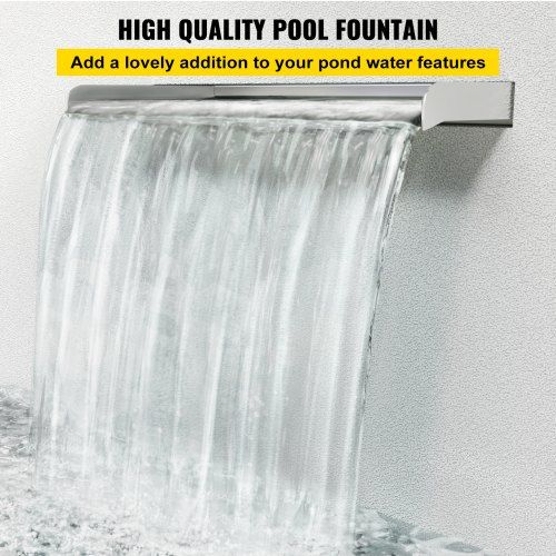 Pool Fountain Stainless Steel Pool Waterfall 23.6\" x 4.5\" x 3.1\"(W x D x H) Waterfall Spillway with Pipe Connector Rectangular Garden Outdoor, Silver