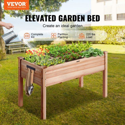 Raised Garden Bed, 47.2 x 22.8 x 30 inch Wooden Planter Box, Elevated Outdoor Planting Boxes with Legs, for Growing Flowers/Vegetables/Herbs in Backyard/Garden/Patio/Balcony, Burlywood