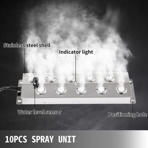 Mist Maker 10 Head Ultrasonic Mist Fogger with Waterproof Power Supply Ultrasonic Fogger Humidifier Stainless Steel Pond Mister Fogger 5kg/h Ultrasonic Mist Humidifier for Gardening and Pond