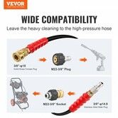 Pressure Washer Hose, 100FT, Kink Free 3/8"-φ14.8 Male, 3/8"-φ15 Female For Most Brand Pressure Washers, 4.9'' Bending Radius, 4800 PSI Heavy Duty Power Washer Extension Replacement Hose