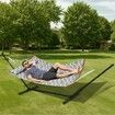 Two Person Hammock with Stand Included, Double Hammock with Curved Spreader Bar and Detachable Pillow and Portable Carrying Bag, Perfect for Outdoor Freestanding Hammock, 480lb Capacity