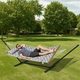 Two Person Hammock with Stand Included Heavy Duty 480lb Capacity, Double Hammock with 12 FT Steel Stand and Portable Carrying Bag and Pillow, Freestanding Hammock for Outdoor Patio Yard Beach