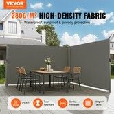 Retractable Side Awning, 180X600cm Aluminum Outdoor Privacy Screen, 280g Polyester Water-proof Retractable Patio Screen, UV 30+ Room Divider Wind Screen for Patio, Backyard, Balcony, Gray