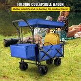 Folding Wagon Cart, Collapsible Folding Garden Cart w/ Shade Beach Utility