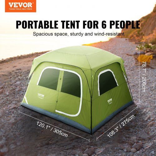 Camping Tent, 10 x 9 x 6.5 ft Fit for 6 Person, Waterproof Lightweight Backpacking Tent, Easy Setup, with Door and Window, for Outdoor Family Camping, Hiking, Hunting, Mountaineering Travel