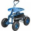 Rolling Garden Cart with Seat and Wheels Extendable Steer Handle Blue