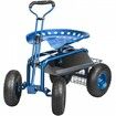 Rolling Garden Cart with Seat and Wheels Extendable Steer Handle Blue