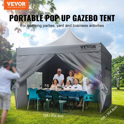 304.8 x 304.8 cm Pop up Canopy with Removable Sidewalls, Instant Canopies Portable Gazebo & Wheeled Bag, UV Resistant Waterproof, Enclosed Canopy Tent for Outdoor Events, Patio, Backyard, Party