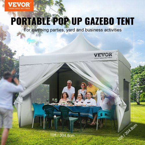 Pop Up Canopy Tent Outdoor Gazebo Tent 10x10FT with Sidewalls & Bag White