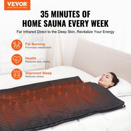 Sauna Blanket for Detoxification, Portable Far Infrared Sauna for Home Relaxation, 1-6 Level Adjustable Temprature Rannge 35-85°C, 1-60 Minutes Timer,1800x800mm