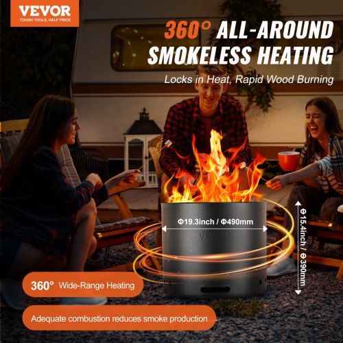 Smokeless Fire Pit Stove Bonfire 19.3 in Dia Wood Burning Stainless Steel