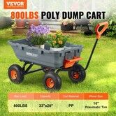 Dump Cart, Poly Garden Dump Cart with Easy to Assemble Steel Frame, Dump Wagon with 2-in-1 Convertible Handle, Utility Wheelbarrow 362.88kg/ 800lbs Capacity, 25.5cm/ 10 inch Tires
