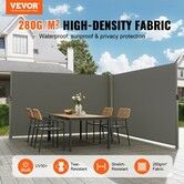 Retractable Side Awning, 160X600cm Aluminum Outdoor Privacy Screen, 280g Polyester Water-proof Retractable Patio Screen, UV 30+ Room Divider Wind Screen for Patio, Backyard, Balcony, Gray