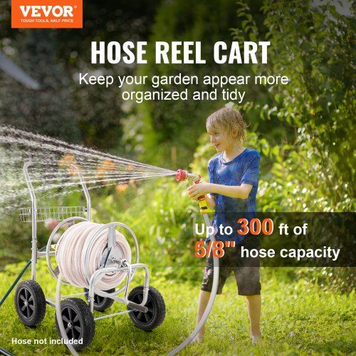 Hose Reel Cart 300ft. Heavy Duty Garden Water Yard Planting w/ Basket