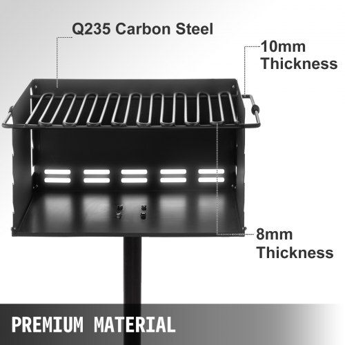 Outdoor Park Style Grill, 20 x 14 Inch Park Style Charcoal Grill, Carbon Steel Park Style BBQ Grill, Adjustable Park Charcoal Grill, Stainless Steel Grate Outdoor Park Grill with Base Plate