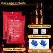Emergency 1MX 1M Fiberglass Fire BlanketX2 Fire Suppression Blanket for Kitchen with Hooks Gloves