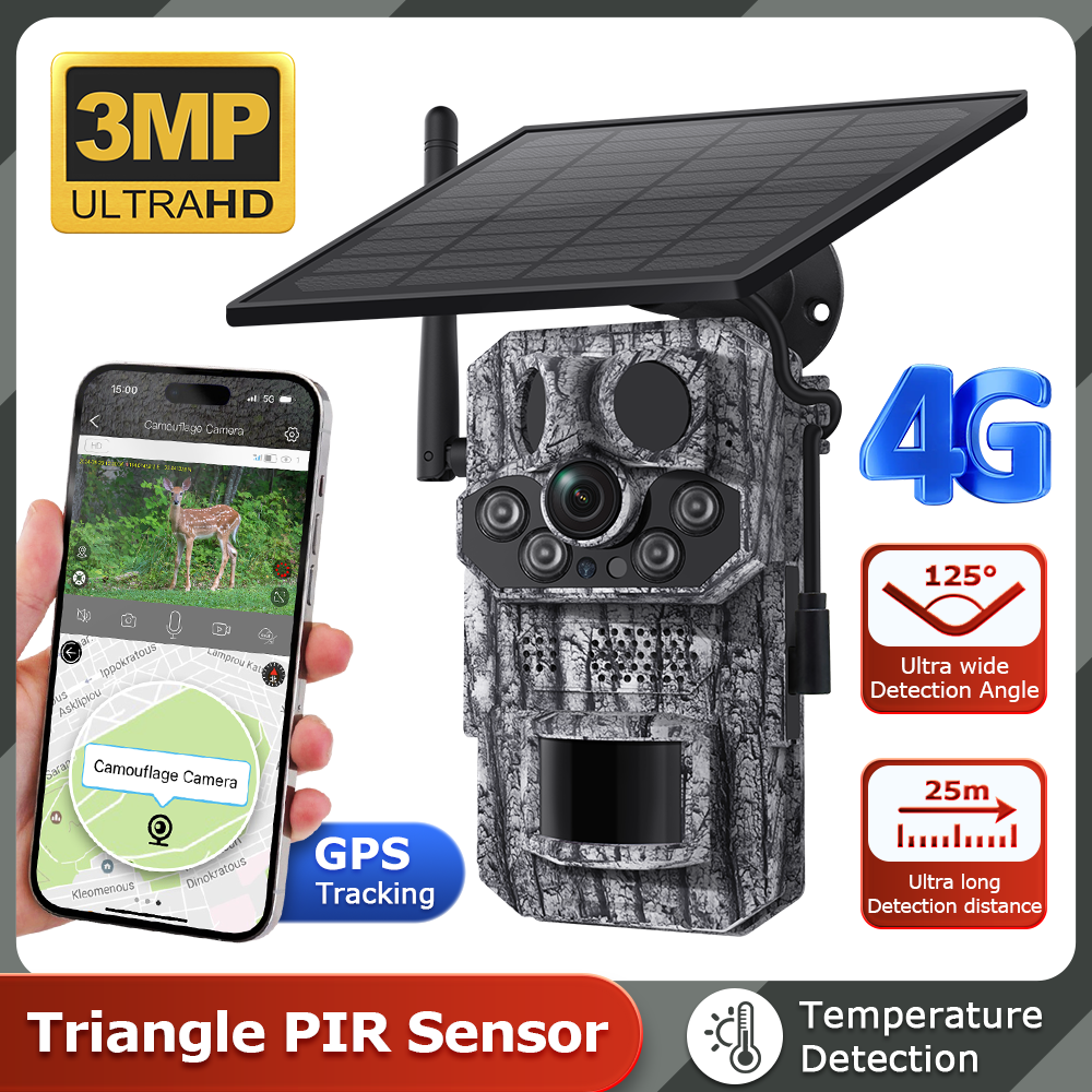 4G Hunting Camera Solar 3MP Solar Trail Camera IP66 Waterproof Game Camera with GPS